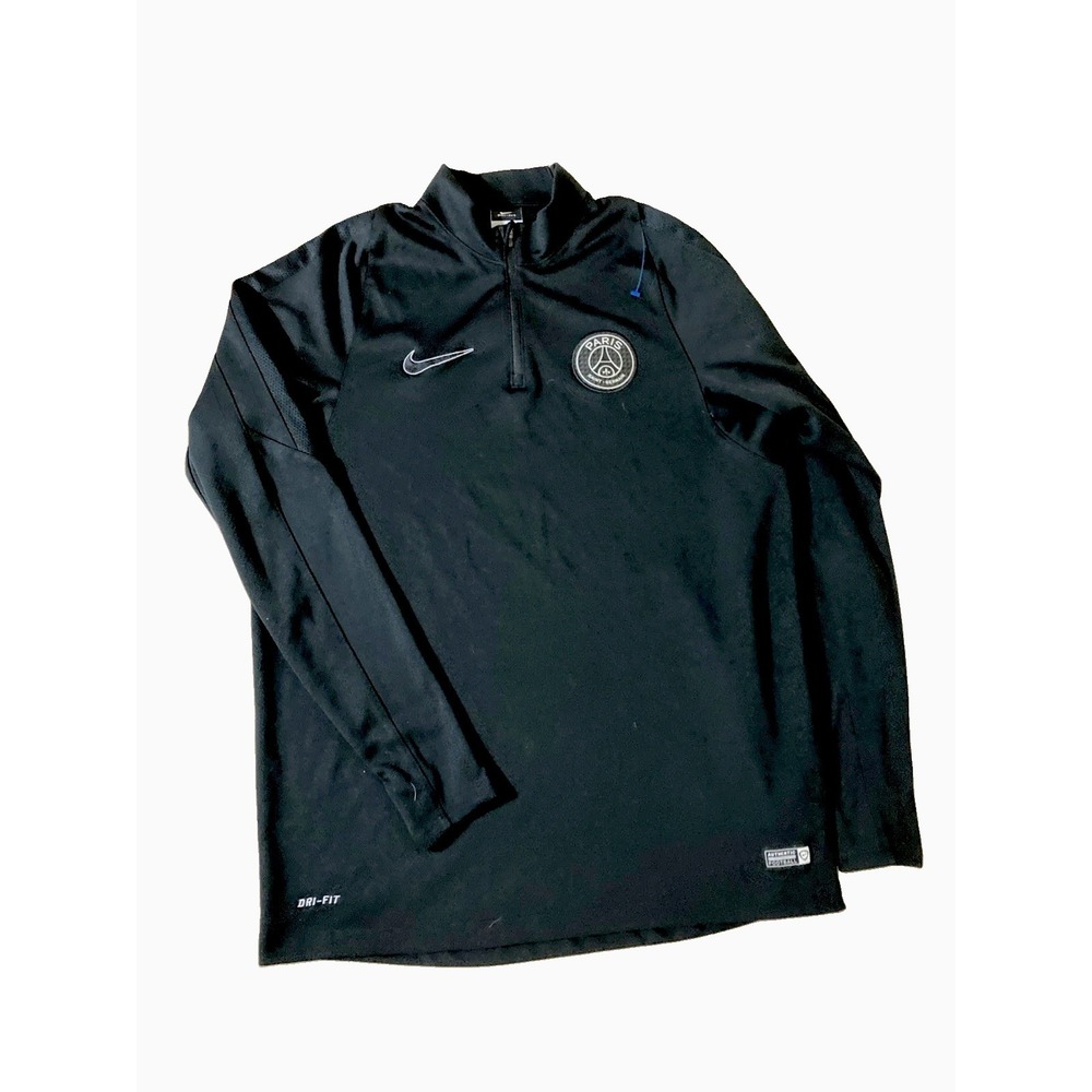 Nike Paris Saint Germain Dri-Fit Pullover Sz L Black 1/4 Zip Authentic Football
